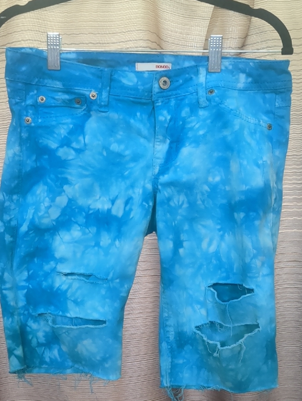 Bongos Blue Tie-Dye Distressed Boyfriend Jean Shorts